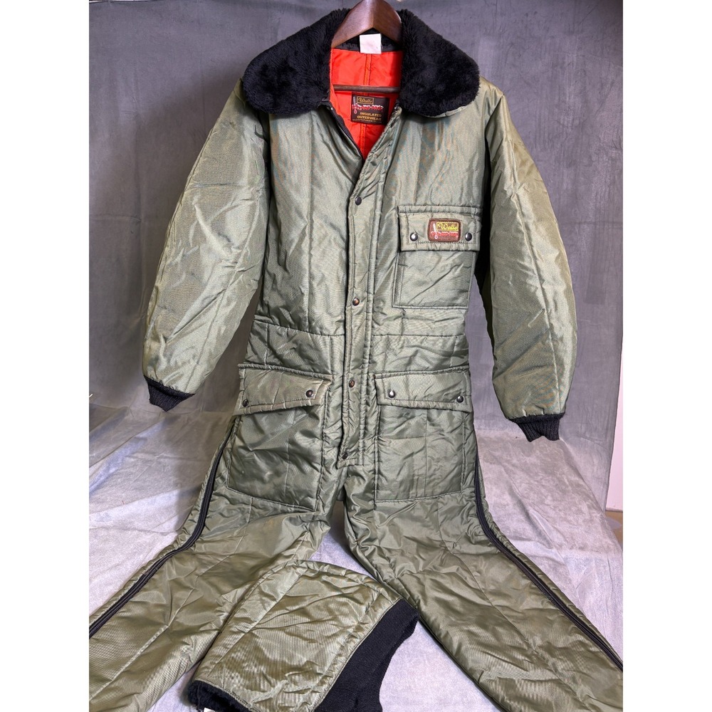 Vtg Men'sWalls Blizzard Pruf Insulated Coveralls Green w/Hood USA Large Tall